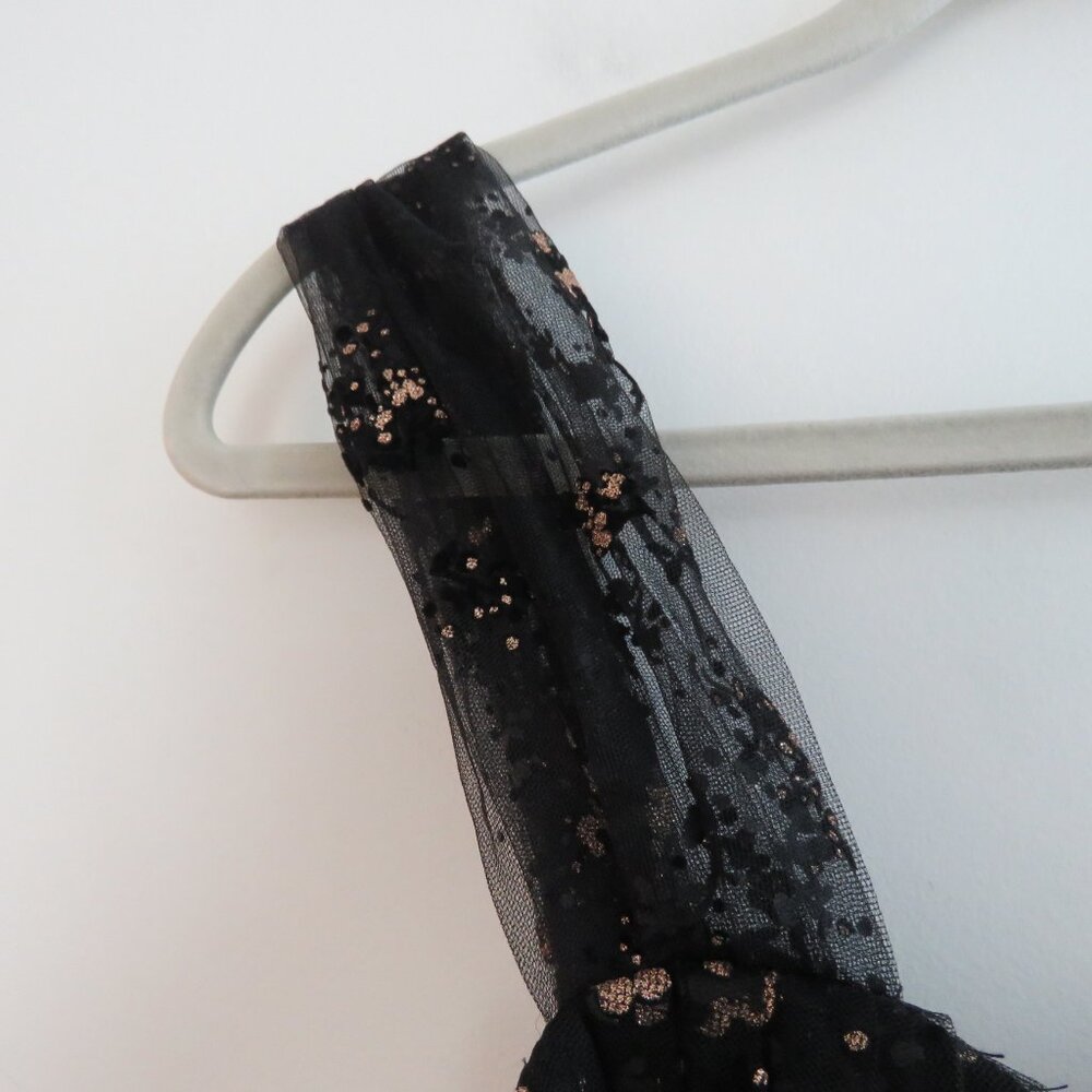 MARCHESA NOTTE Flocked Glitter Tulle Tea Length Dress Black Gold - Size 4 - Picture 7 of 15